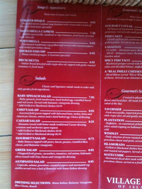 village gourmet menu.